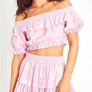 Love Shack Fancy Audrille Crop Top - Powder Pink